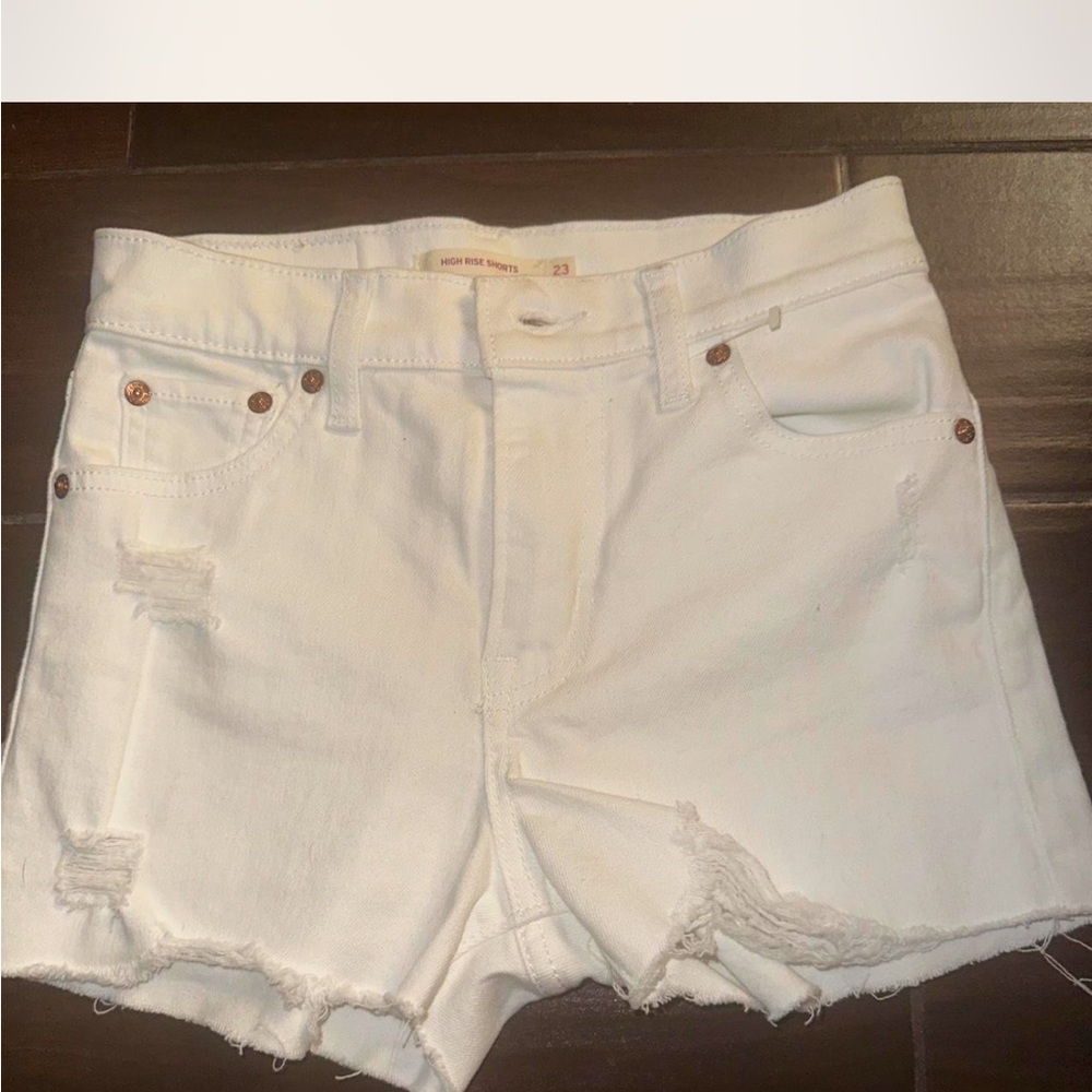 High Rise White Denim Shorts